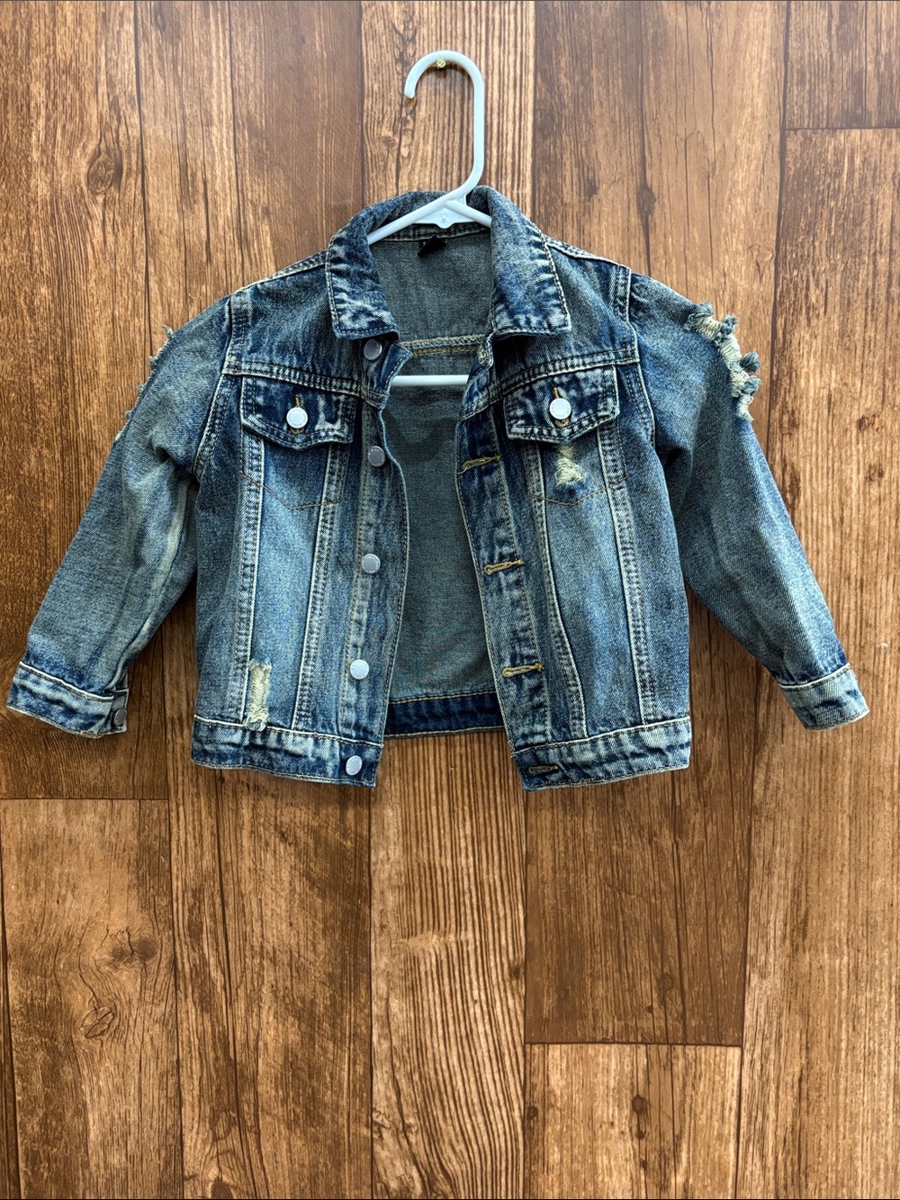 SHEIN Blue Distressed Denim Jacket for Kids